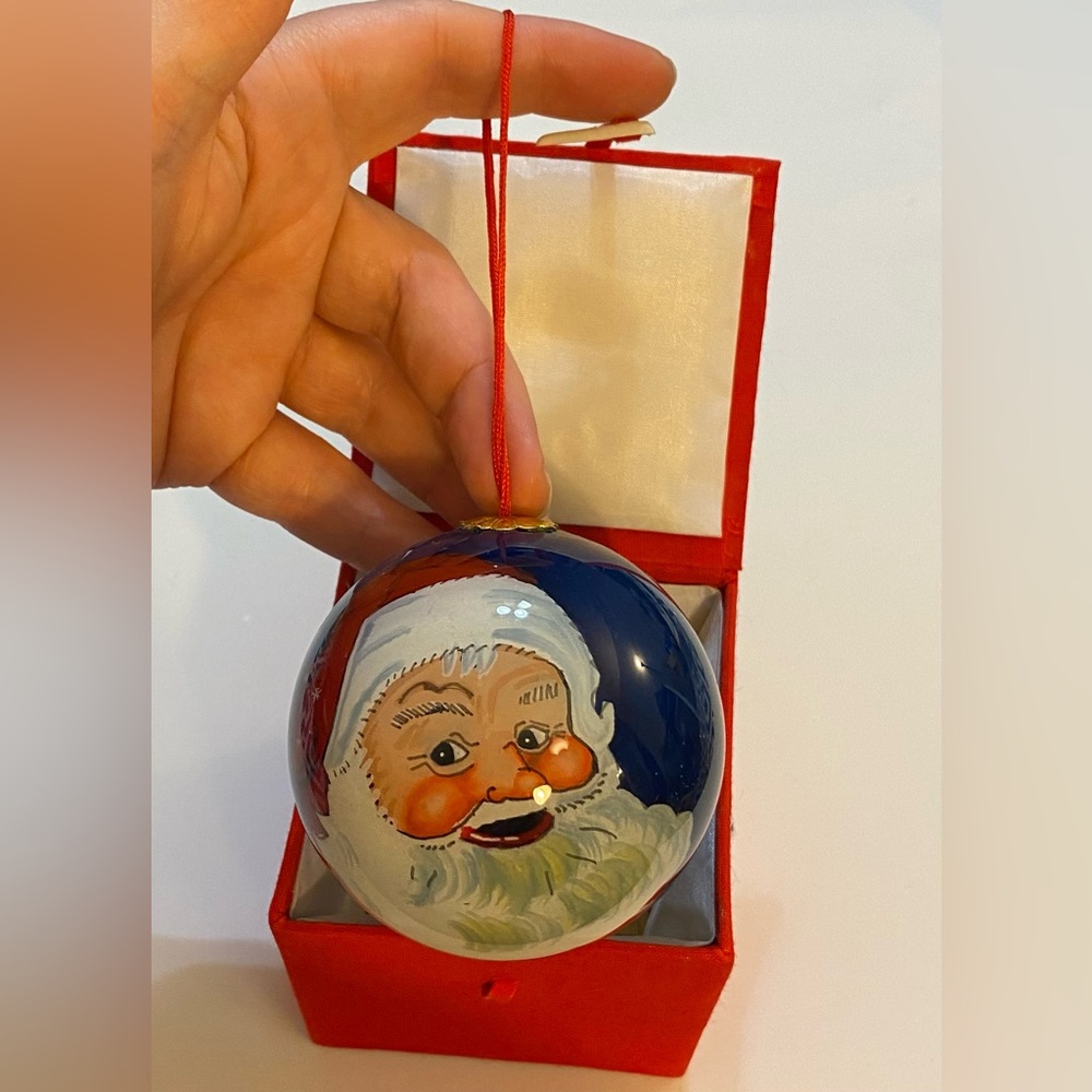 NIB Hand-Painted Glass Santa Ornament